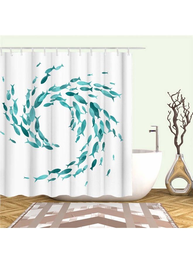 RnnJoile Teal Fish Shower Curtains Set Ocean Creatures Bathroom Decor Creative Aqua Curtain for Bath Fabric Sea Ocean Shower Curtain with Hooks Turquoise 72x72inch - Image 3