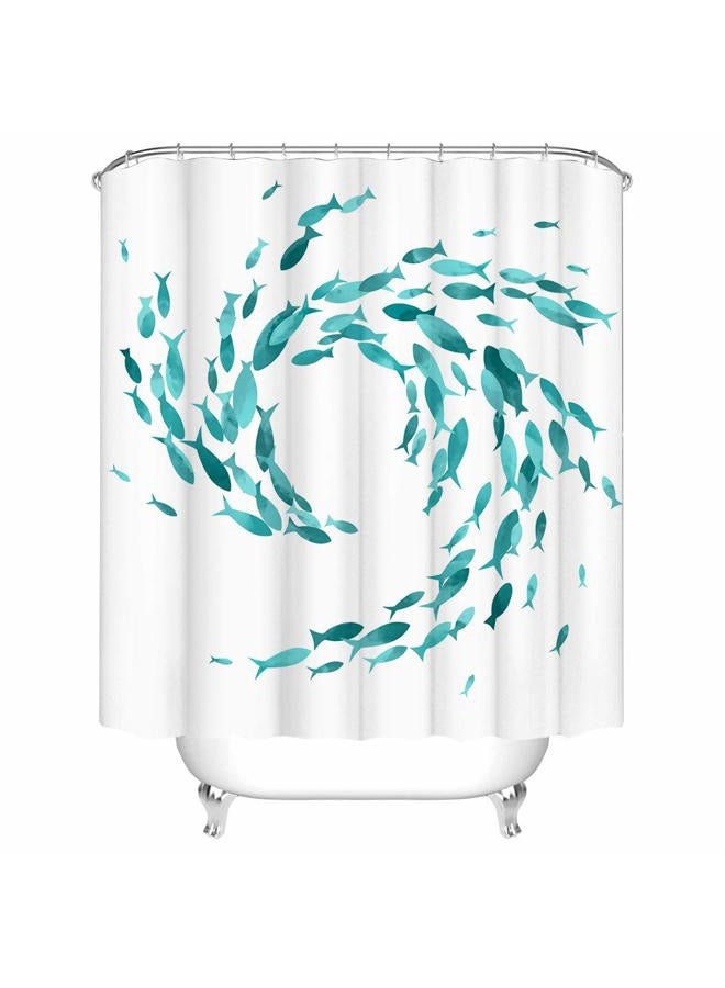 RnnJoile Teal Fish Shower Curtains Set Ocean Creatures Bathroom Decor Creative Aqua Curtain for Bath Fabric Sea Ocean Shower Curtain with Hooks Turquoise 72x72inch - Image 1