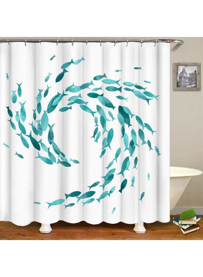 RnnJoile Teal Fish Shower Curtains Set Ocean Creatures Bathroom Decor Creative Aqua Curtain for Bath Fabric Sea Ocean Shower Curtain with Hooks Turquoise 72x72inch - Image 5