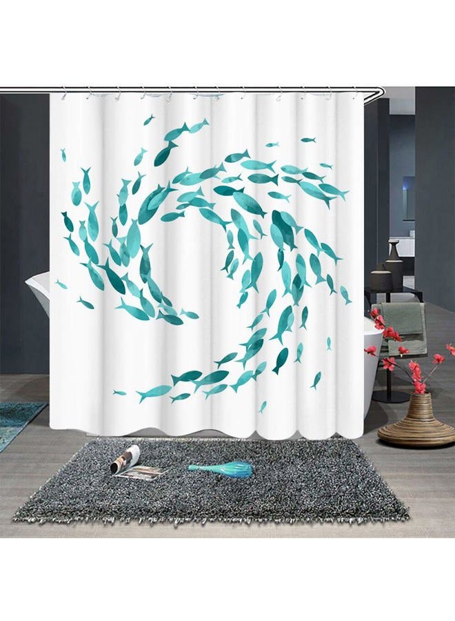 RnnJoile Teal Fish Shower Curtains Set Ocean Creatures Bathroom Decor Creative Aqua Curtain for Bath Fabric Sea Ocean Shower Curtain with Hooks Turquoise 72x72inch - Image 4