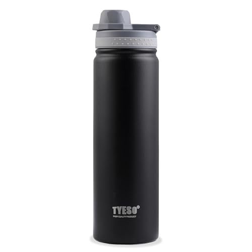 TYESO Water Bottle with Carrying Handle Lid | Insulated Stainless Steel Thermos | Travel Water Bottles for Gym & Sports | Leak Proof & BPA Free | Quick Flip Go Collection | 25oz (Black) - Image 1
