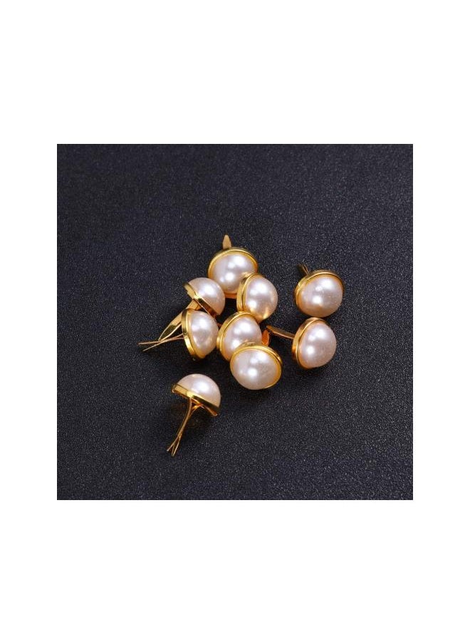 WYBOT - 100pcs Mini Brads Metal Pearl Brad Paper Fastener for Scrapbooking DIY Craft Clothing Decoration Gold 12mm - Image 1
