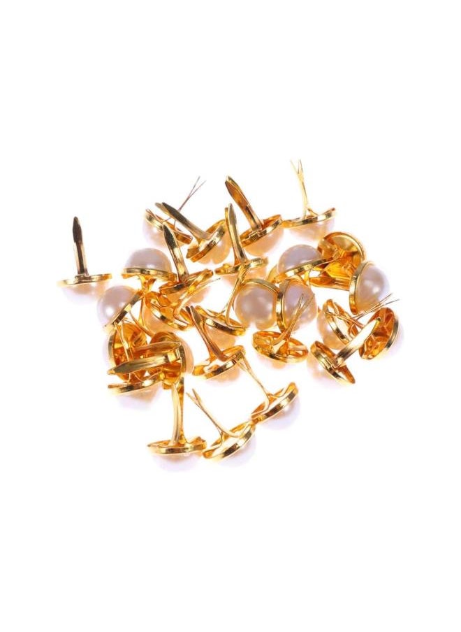 WYBOT - 100pcs Mini Brads Metal Pearl Brad Paper Fastener for Scrapbooking DIY Craft Clothing Decoration Gold 12mm - Image 1