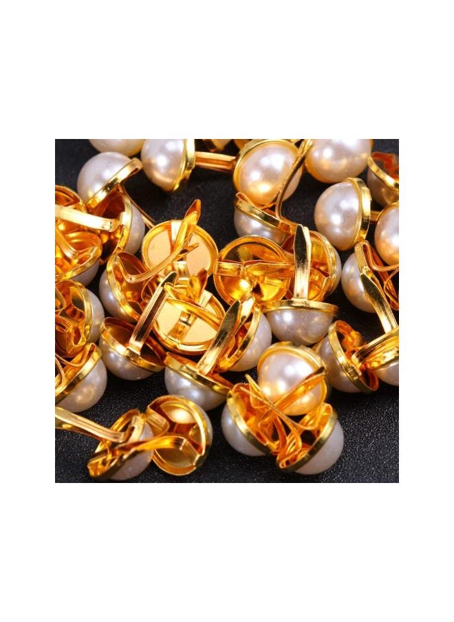 WYBOT - 100pcs Mini Brads Metal Pearl Brad Paper Fastener for Scrapbooking DIY Craft Clothing Decoration Gold 12mm - Image 1