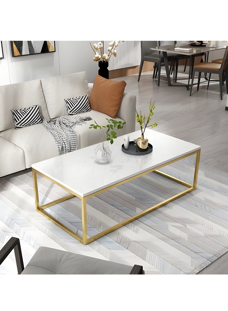 Premium Rectangular Coffee Table – 120×60×45 cm – Natural Wood-Look Top with Gold Iron Base – Modern Minimalist Center Table for Living Room, Arabic Majlis, Hotel Lobby, Office & Salons – No Assembly Required