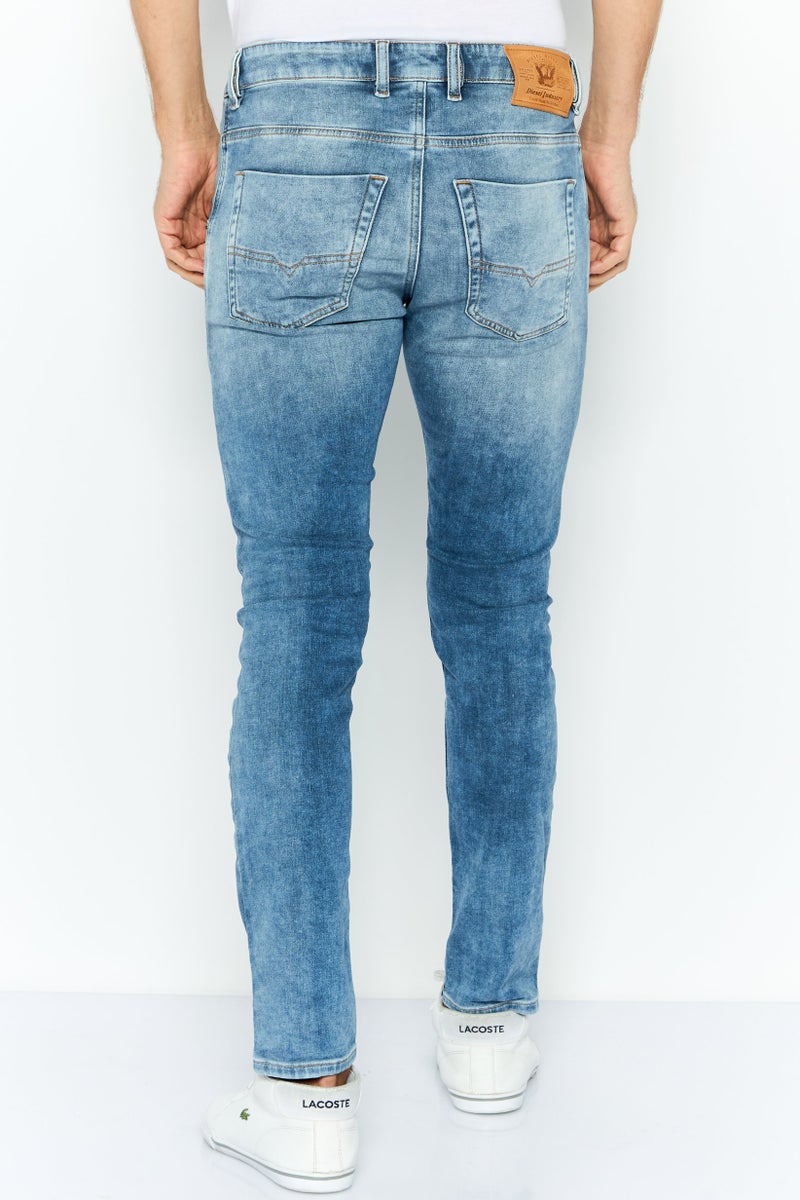 DIESEL Men Regular Fit Mid Waist Washed Stretchable Denim, Blue - Image 3