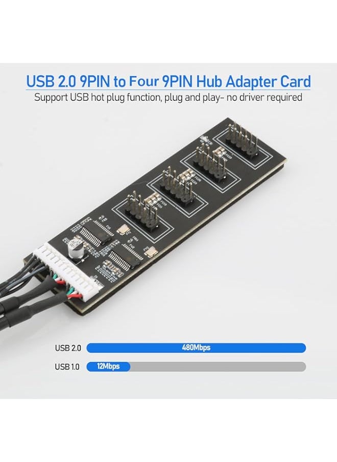 Generic - 9Pin USB Header Splitter, with SATA Power Cable, 4 Internal USB 2.0 Ports, USB Header Extension Cable, USB 2.0 Splitter Connector, Adapter Port Multiplier for CPU Fans, RGB Lights, WiFi Receiver - Image 1