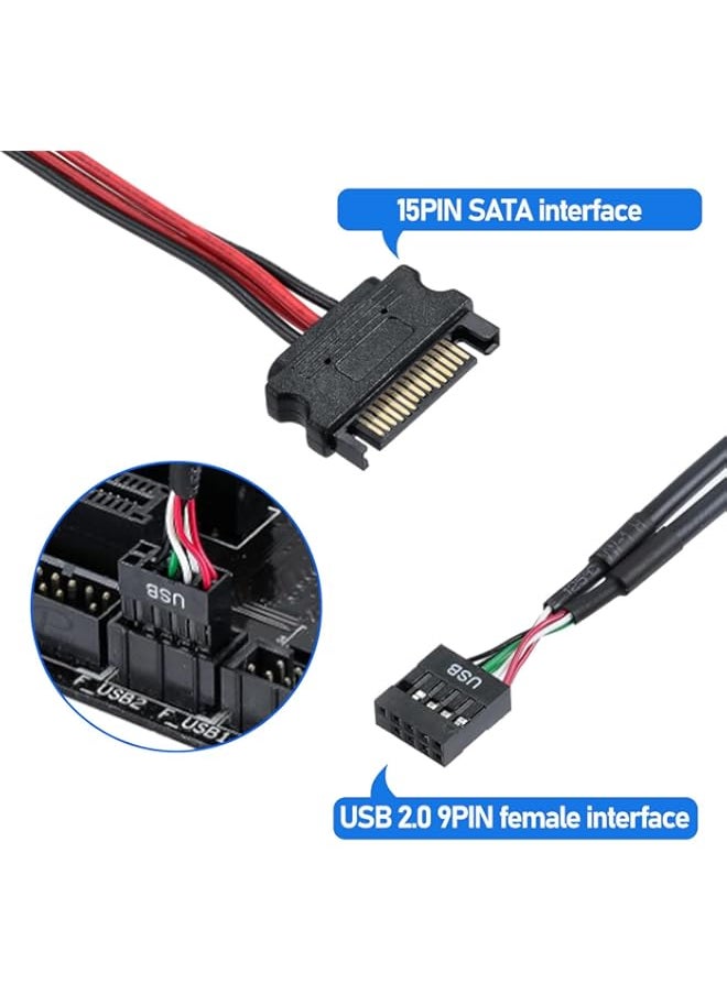 Generic - 9Pin USB Header Splitter, with SATA Power Cable, 4 Internal USB 2.0 Ports, USB Header Extension Cable, USB 2.0 Splitter Connector, Adapter Port Multiplier for CPU Fans, RGB Lights, WiFi Receiver - Image 1