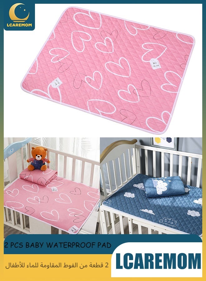 LCAREMOM 2 PCS 70x90cm Baby Waterproof Bed Pad, Bed Wetting Pads for Kids, Washable Toddler Potty Training Pads Baby Wateproof Pad Mat for Pack n Play/Crib/Mini Crib, Reusable Incontinence Underpads for Kids/Adult/Pets (Pink and Blue)  - Image 1