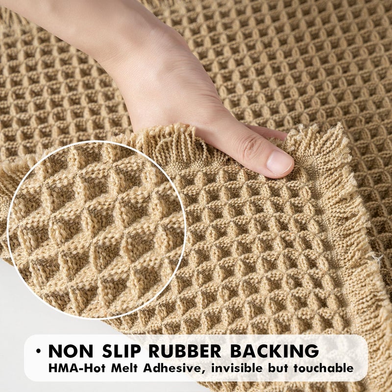 MIULEE Set of 2 Waffle Bathroom Rugs, Boho Bath Rugs Non Slip Washable, Super Absorbent Bath Mats, Ultra Soft Rubber Backed Shower Mats for Bathroom Floor, Tub, Brown, 17"x24"+18"x30" - Image 4