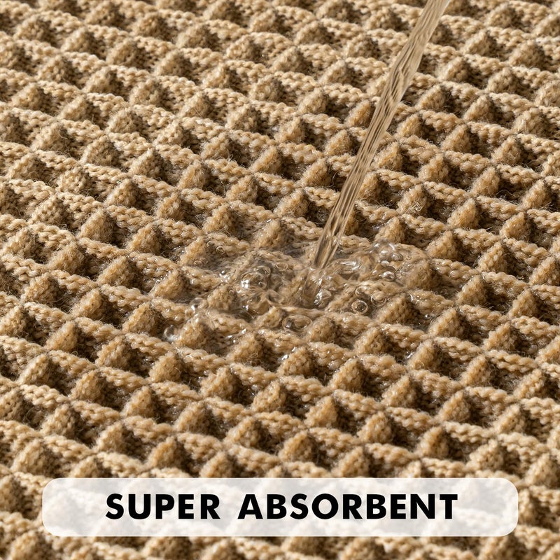 MIULEE Set of 2 Waffle Bathroom Rugs, Boho Bath Rugs Non Slip Washable, Super Absorbent Bath Mats, Ultra Soft Rubber Backed Shower Mats for Bathroom Floor, Tub, Brown, 17"x24"+18"x30" - Image 3