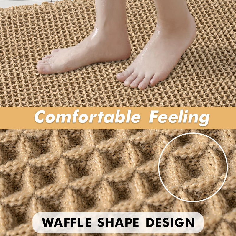 MIULEE Set of 2 Waffle Bathroom Rugs, Boho Bath Rugs Non Slip Washable, Super Absorbent Bath Mats, Ultra Soft Rubber Backed Shower Mats for Bathroom Floor, Tub, Brown, 17"x24"+18"x30" - Image 5