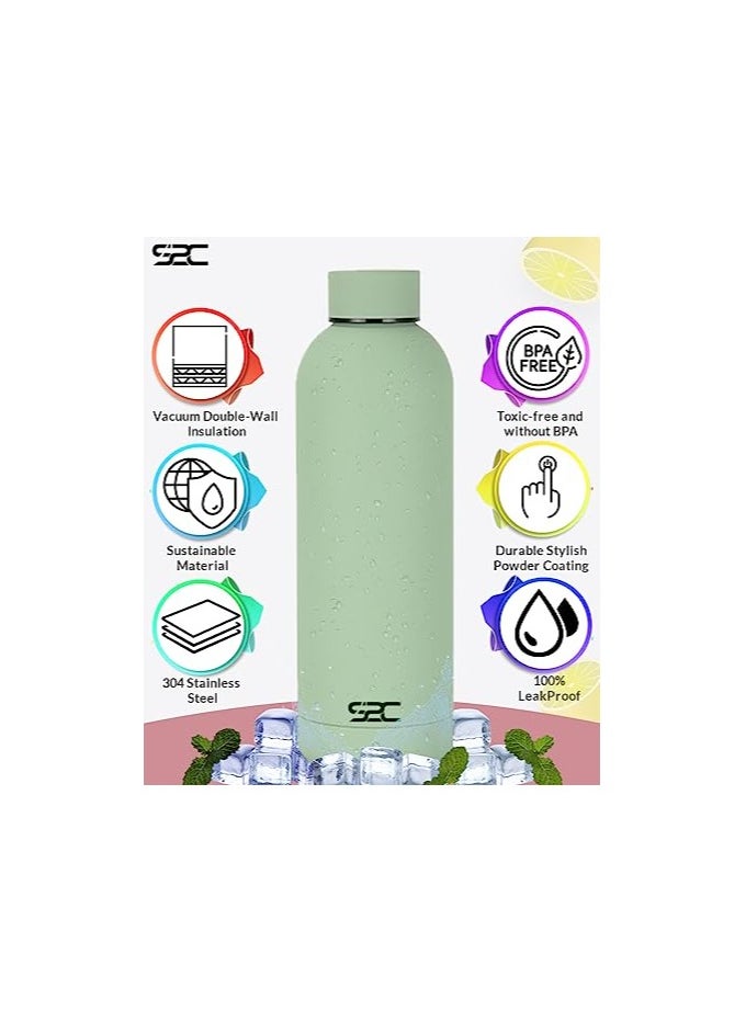 S2C Water Bottle Stainless Steel 500Ml - Double Wall Insulated Water Bottles For Hot Water Gym Bottle Stainless Steel Water Bottle For Kids School Flask Bottle Hot Water Bottle (Green, 500Ml)  - Image 3
