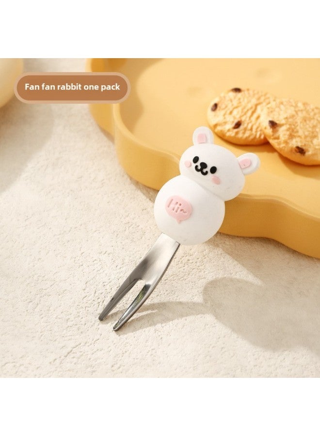 Children's Creative Fork Spoon 304 Stainless Steel Short Handle Cartoon Tableware Household Baby Dining Portable Tableware Suit-Specifications:No Specifications-Color:Fan Fan Rabbit Fruit Fork - Image 1