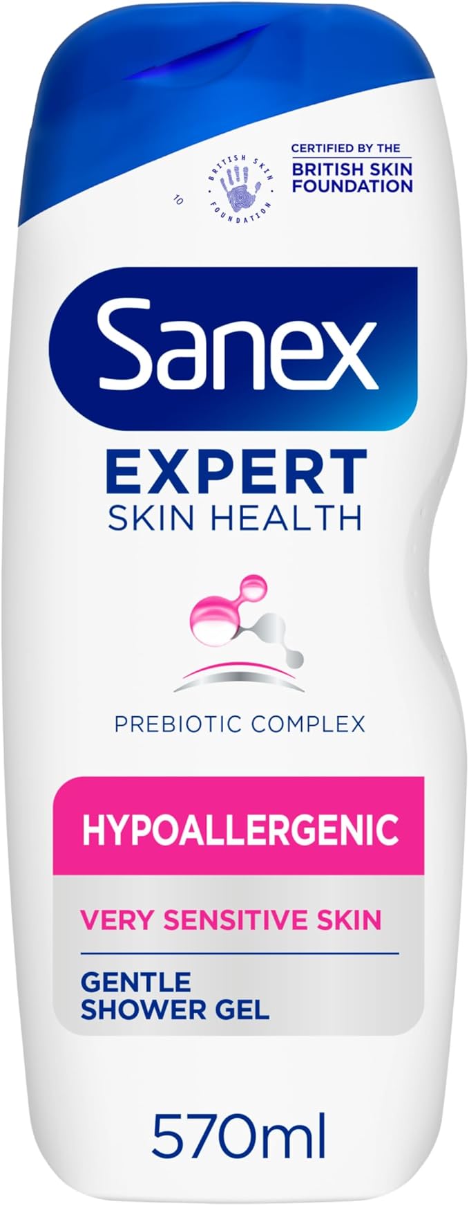 Sanex Expert Skin Health Moisturising Shower gel 570ml body wash for men women gently cleanses hydrates softens skin 12h hydration advanced prebiotic complex formula vegan - Image 1