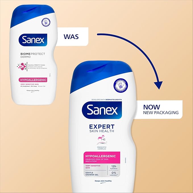 Sanex Expert Skin Health Moisturising Shower gel 570ml body wash for men women gently cleanses hydrates softens skin 12h hydration advanced prebiotic complex formula vegan - Image 3