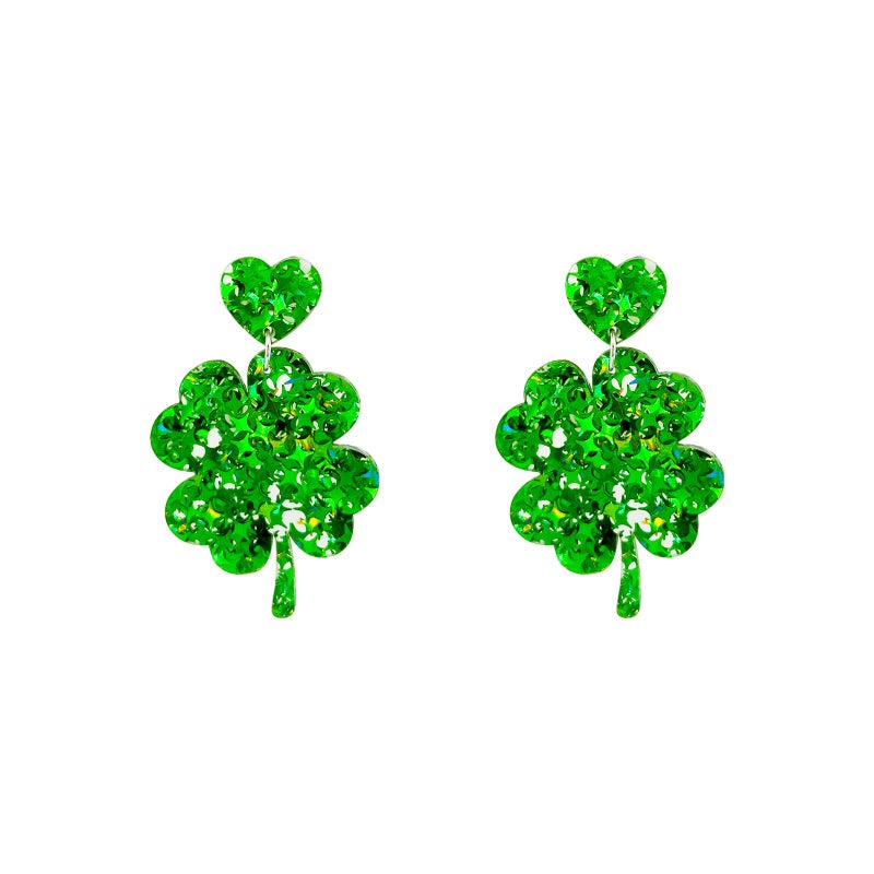 HTH St Patricks Day Earrings Sparky Green Four Leaf Hat Shamrock Danlge Earrings for Women Irish Holiday Gift(B-Hat Leaf) - Image 1