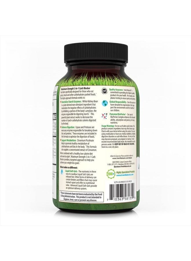 Irwin Naturals Maximum Strength 3-in-1 Carb Blocker - Neutralize Carbohydrates and Support Metabolism - 150 Liquid Softgels  - Image 3