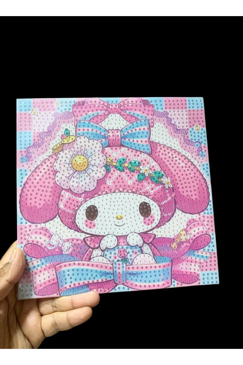 Diamond painting (diamond beads) of the cute "My Melody" character with rose and bow details in soft colors 🎀🌸 Size 20 x 20 cm, a fun activity and a sparkling result that adds a beautiful touch to your room!
