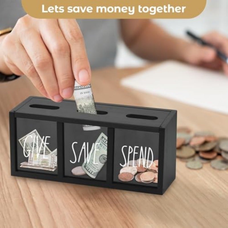 Wooden Piggy Bank for Adults Azonee Money Saving Box Sturdy Money Saving Jar for Cash Coin Visualized Piggy Bank for Bedroom Living Room Laundry Room Countertop Box for Change Storage - Image 2