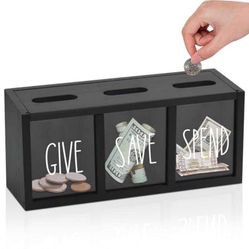 Wooden Piggy Bank for Adults Azonee Money Saving Box Sturdy Money Saving Jar for Cash Coin Visualized Piggy Bank for Bedroom Living Room Laundry Room Countertop Box for Change Storage - Image 1