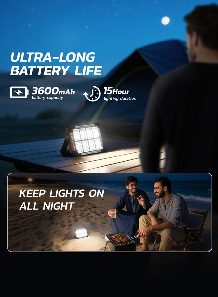 مودي مصباح LED للطوارئ قابل لإعادة الشحن 4800mAh مع لوحة شمسية – كشاف عمل محمول بأربع أوضاع إضاءة، بنك طاقة USB، مقاوم للماء IP64 لانقطاع الكهرباء، التخييم وحقيبة الطوار - Image 1