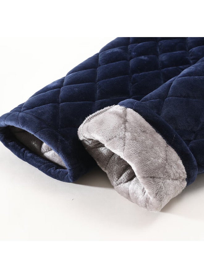 Zisehy Purple Floral Language [three-layer Thickened Cotton-padded] Men's Winter Fleece-lined Thick Warm Pajamas Homewear Navy Blue 2XL - Image 3