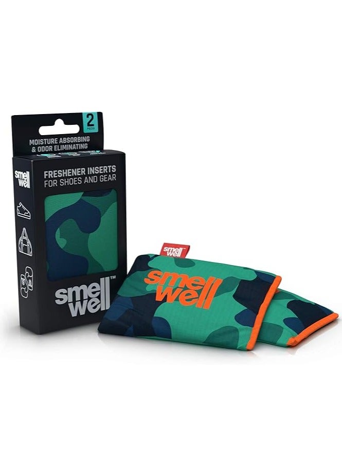 Premium SmellWell Odour Eliminating Air Purifying Bags (2 Pack | 100g) Activated Bamboo Charcoal Air Freshener for use from Gym to Car to Home (Camo Green, Original) - Image 1