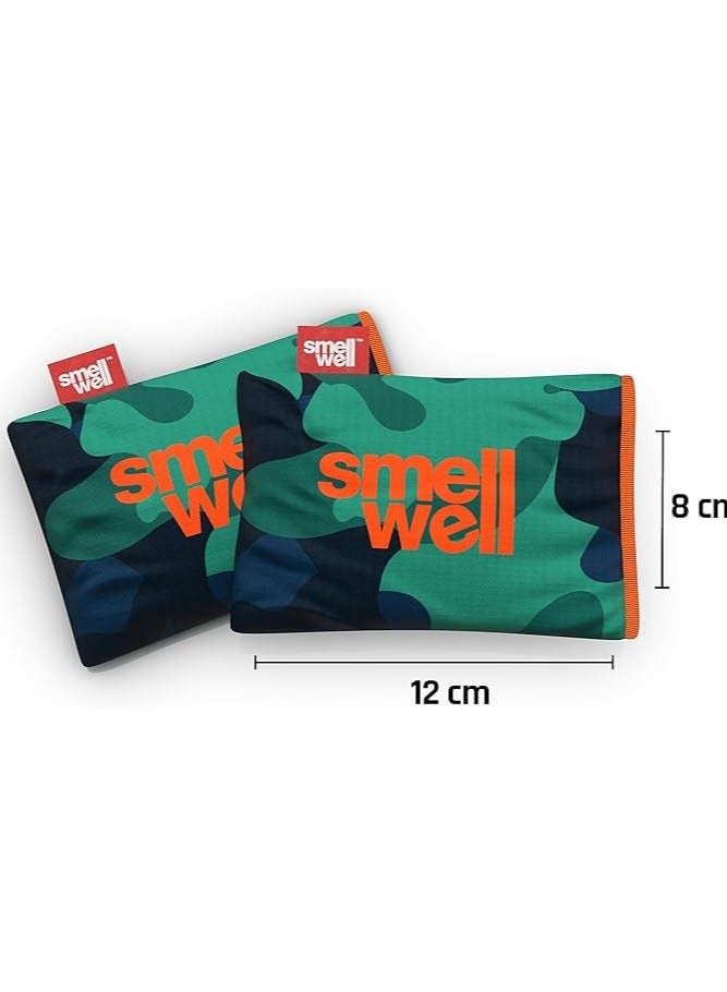 Premium SmellWell Odour Eliminating Air Purifying Bags (2 Pack | 100g) Activated Bamboo Charcoal Air Freshener for use from Gym to Car to Home (Camo Green, Original) - Image 2