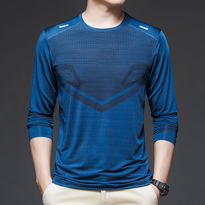 Long Sleeve Ice Silk T-shirt Men's Spring and Summer Ice Sports T-shirt Men's Loose Thin Breathable Business T-shirt Men's Elastic - Image 5