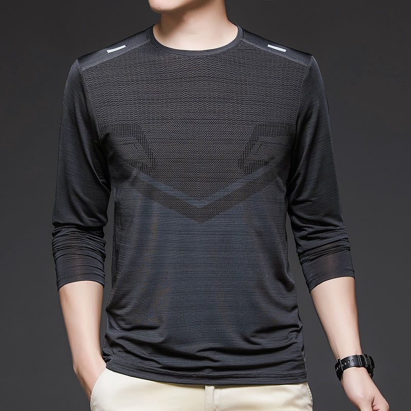 Long Sleeve Ice Silk T-shirt Men's Spring and Summer Ice Sports T-shirt Men's Loose Thin Breathable Business T-shirt Men's Elastic - Image 3