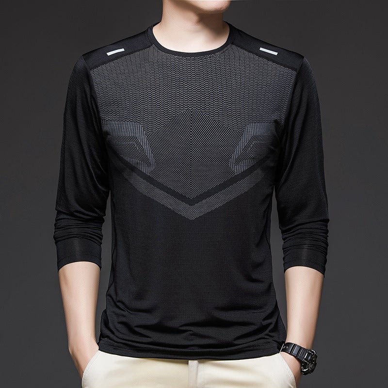 Long Sleeve Ice Silk T-shirt Men's Spring and Summer Ice Sports T-shirt Men's Loose Thin Breathable Business T-shirt Men's Elastic - Image 4