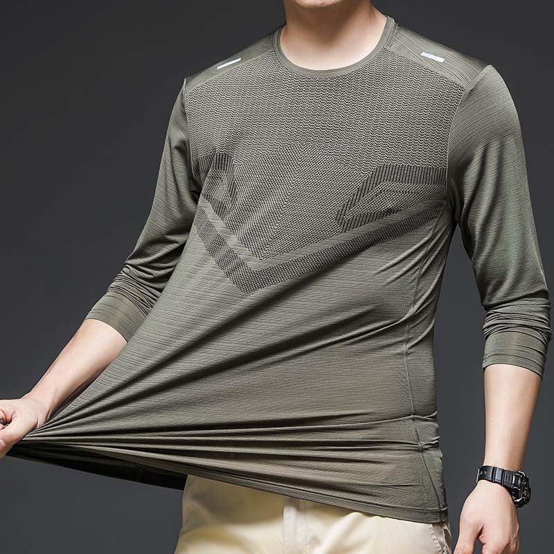 Long Sleeve Ice Silk T-shirt Men's Spring and Summer Ice Sports T-shirt Men's Loose Thin Breathable Business T-shirt Men's Elastic - Image 1