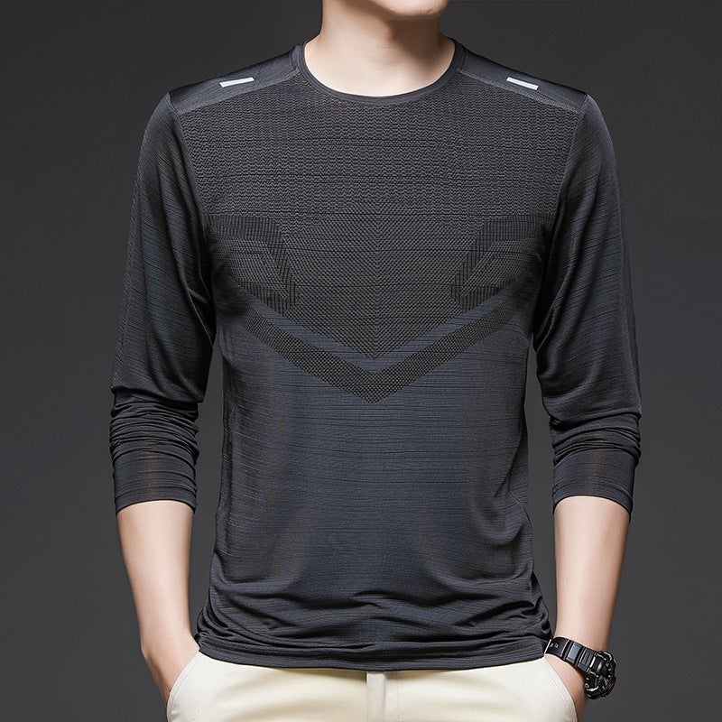 Long Sleeve Ice Silk T-shirt Men's Spring and Summer Ice Sports T-shirt Men's Loose Thin Breathable Business T-shirt Men's Elastic - Image 2