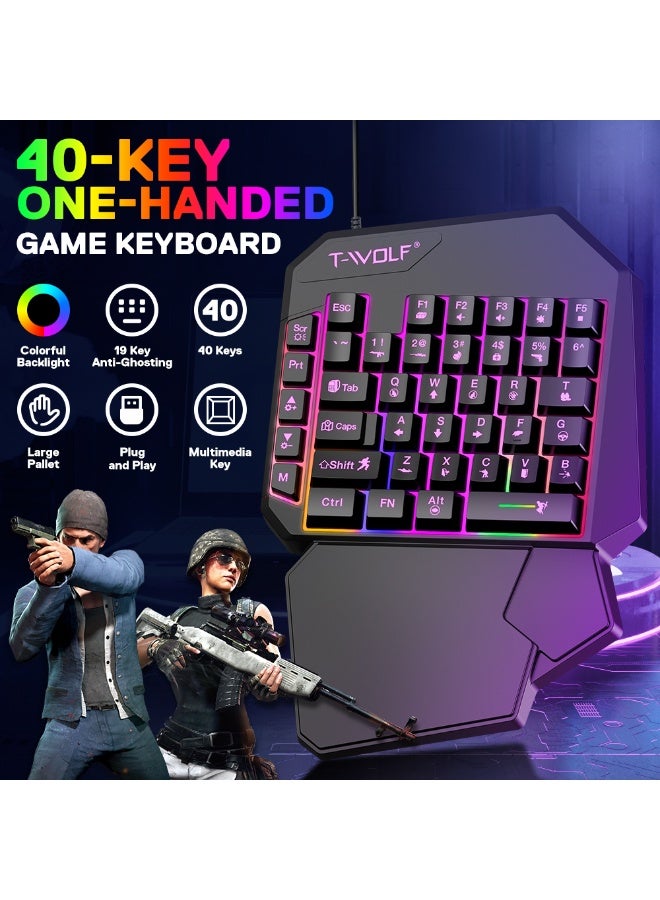 T-WOLF TF950 5IN1 Keyboard Mouse Mousepad Converter Bracket Combos 40 Keys One Handed Gaming Keyboard Set for Android Phone Game - Image 2