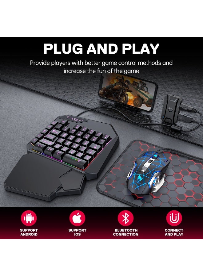 T-WOLF TF950 5IN1 Keyboard Mouse Mousepad Converter Bracket Combos 40 Keys One Handed Gaming Keyboard Set for Android Phone Game - Image 5