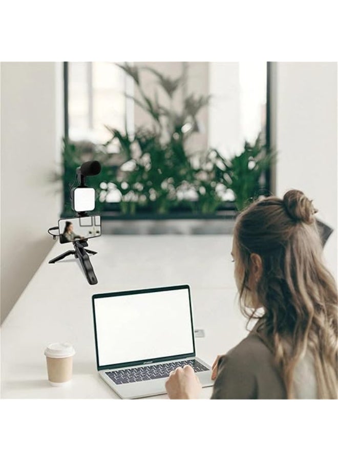 All-in-One Video Recording Kit – Phone Holder with LED Light, Tripod Stand, Microphone, and Clip Mount for Mobile Content Creation - Image 3