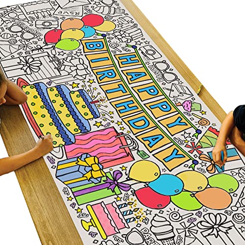 Tiny Expressions Giant Coloring Poster for Kids' Birthday - Rolled, Not Folded - 30" x 72" Coloring Table Cloth for Kids Activity - Large Happy Birthday Coloring Banner - Image 1