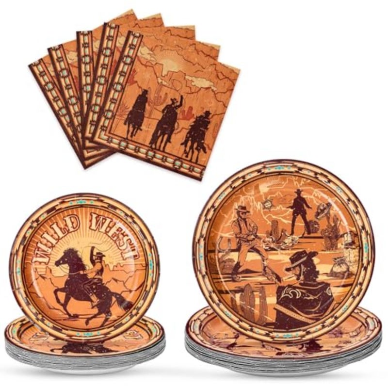 48 PCS Western Plates Napkins + Western Wrapping Paper - Image 3