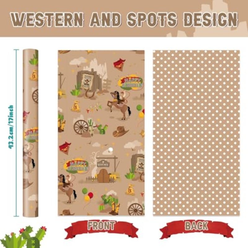 48 PCS Western Plates Napkins + Western Wrapping Paper - Image 4