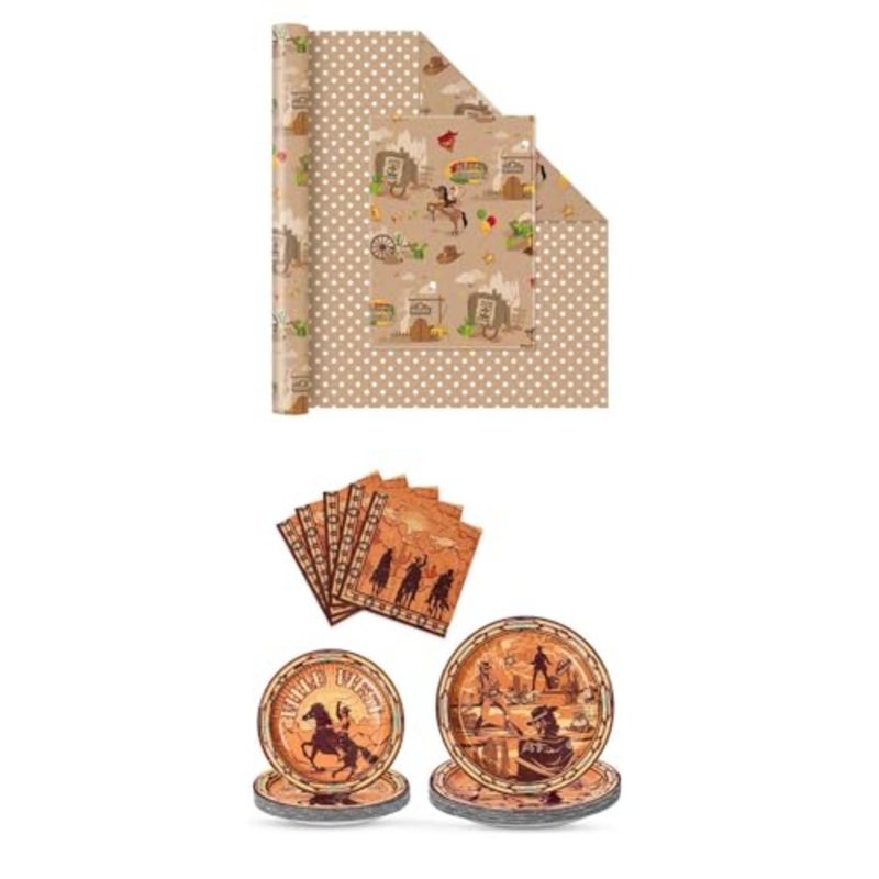 48 PCS Western Plates Napkins + Western Wrapping Paper - Image 1