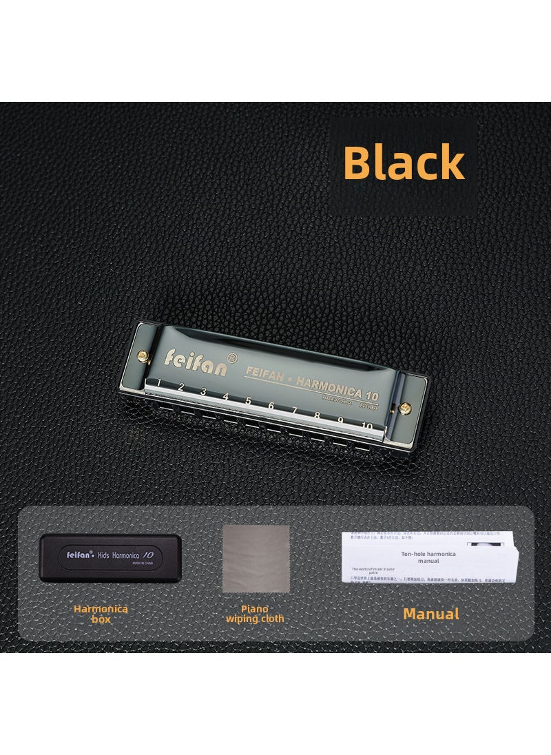 Generic FEIFAN 10-Hole Harmonica C Key for Beginners Black 
