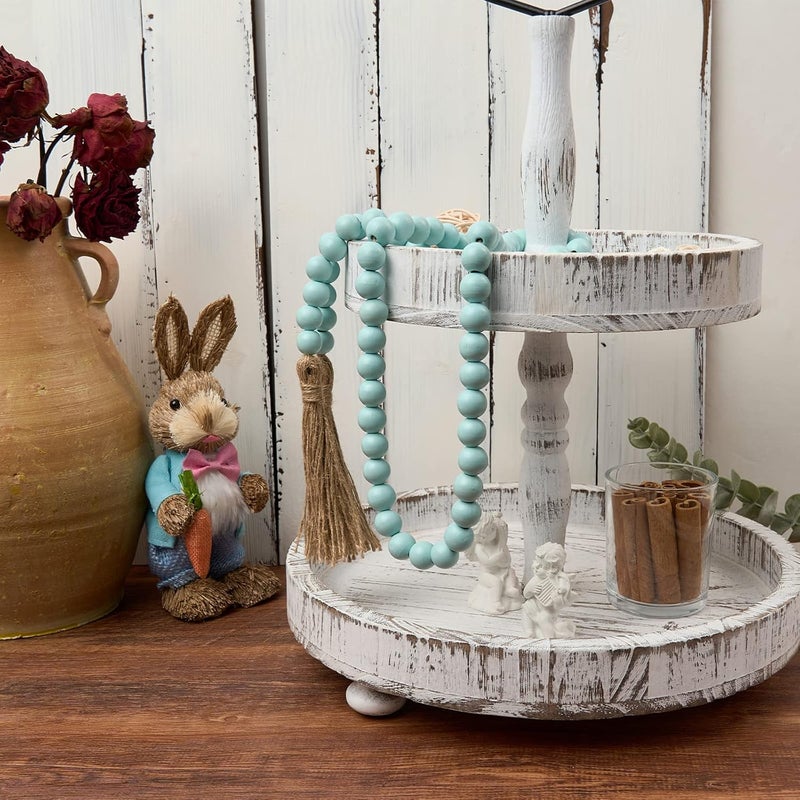 OMISHE 59in Wood Bead Garland with Tassels, Decorative Beads, Farmhouse Wooden Beads Garland for Wall Hanging Home Festival Decor, Aqua, Teal - Image 4