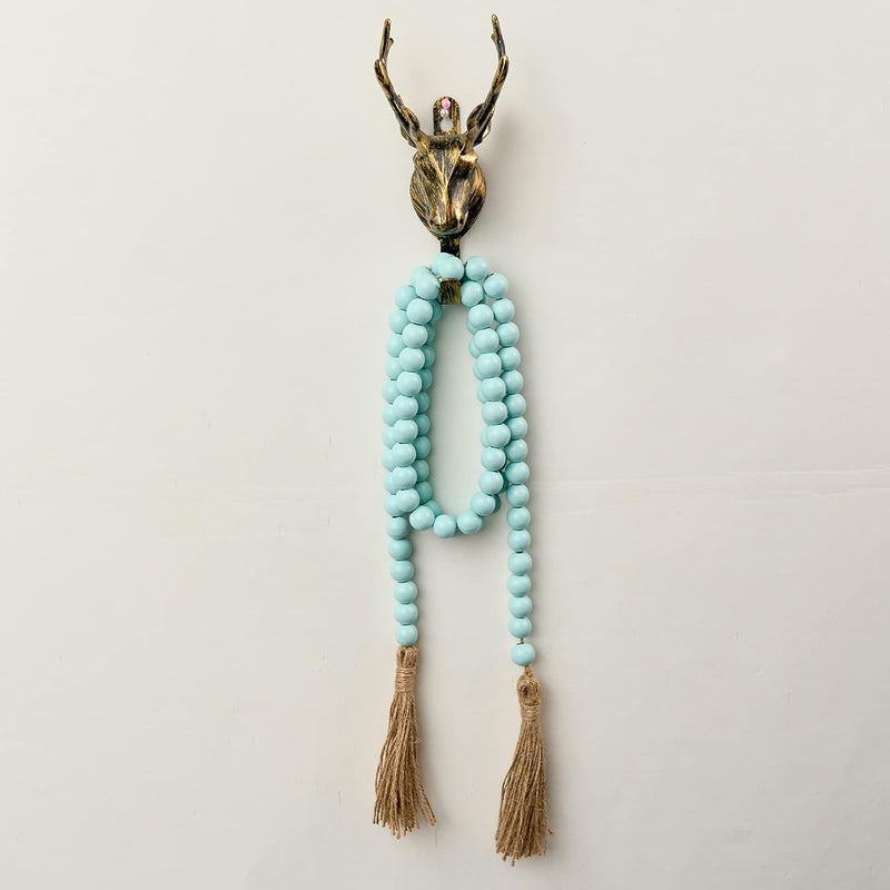 OMISHE 59in Wood Bead Garland with Tassels, Decorative Beads, Farmhouse Wooden Beads Garland for Wall Hanging Home Festival Decor, Aqua, Teal - Image 5