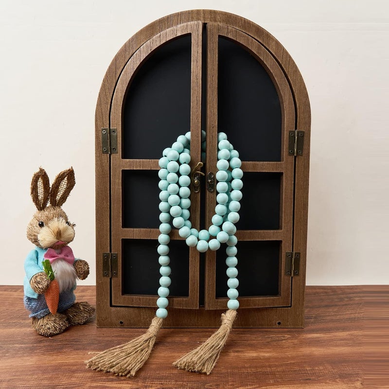 OMISHE 59in Wood Bead Garland with Tassels, Decorative Beads, Farmhouse Wooden Beads Garland for Wall Hanging Home Festival Decor, Aqua, Teal - Image 3