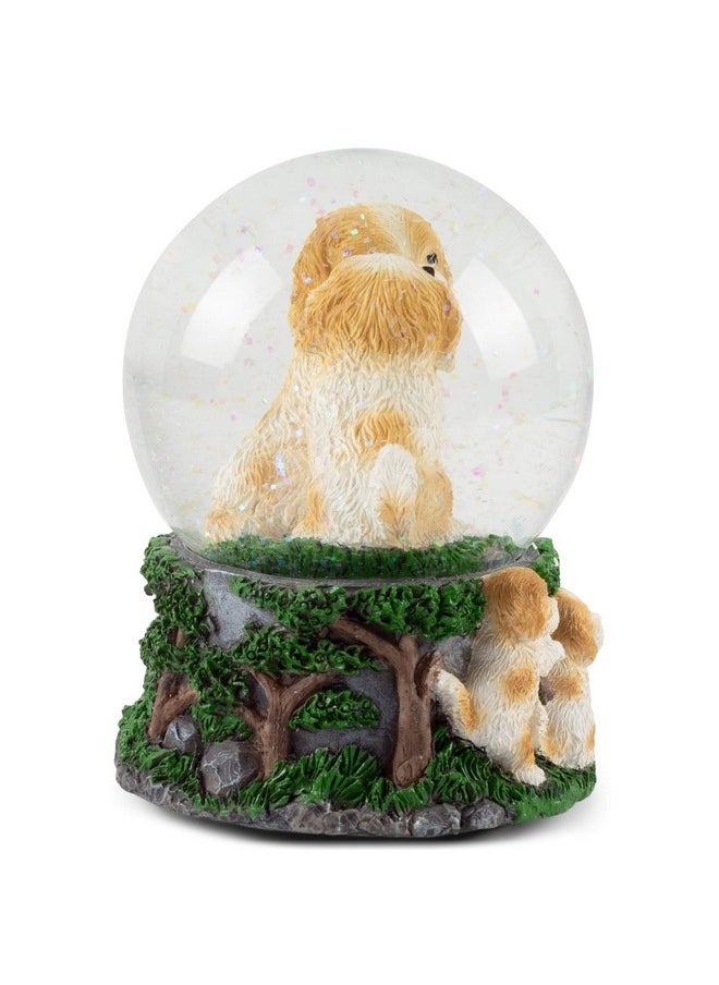 Elanze Designs Elanze Designs Playful White Tan Puppies Tabletop Dresser Figurine Decoration 100MM Sturdy Glitter Water Wind Up Musical Snow Globe Plays Tune What a Wonderful World  - Image 2