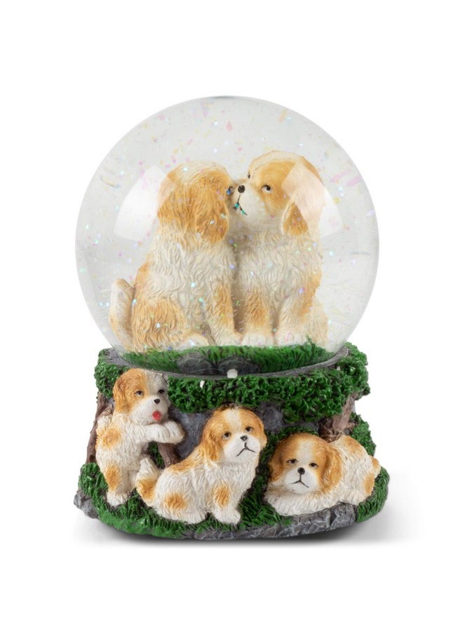 Elanze Designs Elanze Designs Playful White Tan Puppies Tabletop Dresser Figurine Decoration 100MM Sturdy Glitter Water Wind Up Musical Snow Globe Plays Tune What a Wonderful World  - Image 1