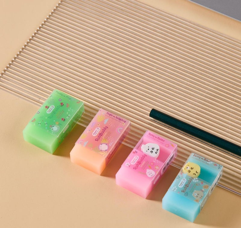 DEOXY Rub-A-Long Eraser | Colourful Available in 4 Vibrant Colours | No Trace of Colour While Erasing | Soft & Smooth | Residue Sticks to Eraser | Fun for Kids(ER-5203-RY), Multi-Color - Image 1