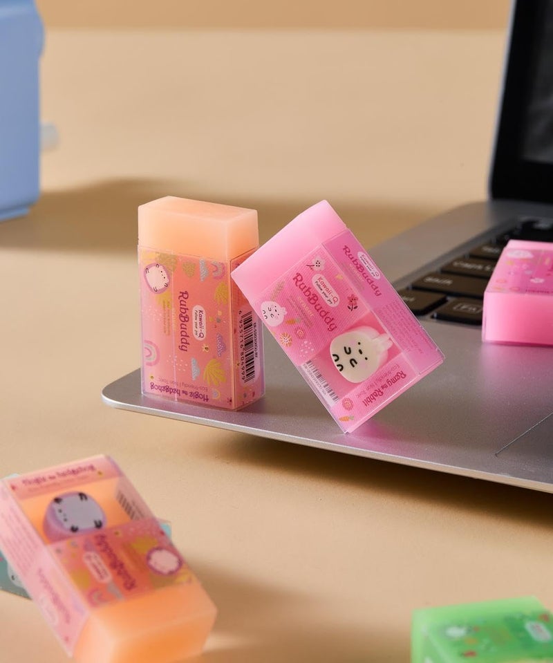 DEOXY Rub-A-Long Eraser | Colourful Available in 4 Vibrant Colours | No Trace of Colour While Erasing | Soft & Smooth | Residue Sticks to Eraser | Fun for Kids(ER-5203-RY), Multi-Color - Image 4