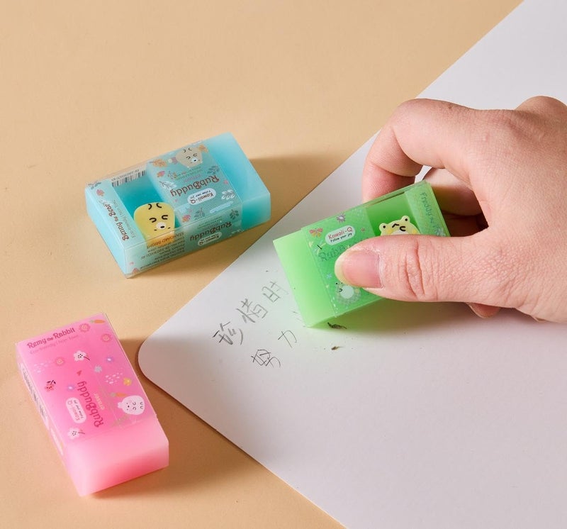 DEOXY Rub-A-Long Eraser | Colourful Available in 4 Vibrant Colours | No Trace of Colour While Erasing | Soft & Smooth | Residue Sticks to Eraser | Fun for Kids(ER-5203-RY), Multi-Color - Image 2